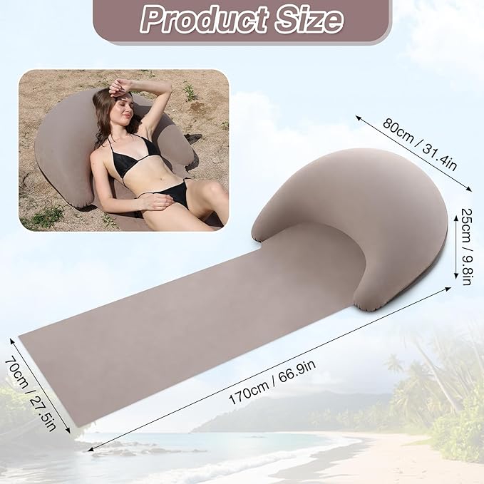 Beach mat with Inflatable Pillow, Portable mat, 70X30Inch (Khaki)