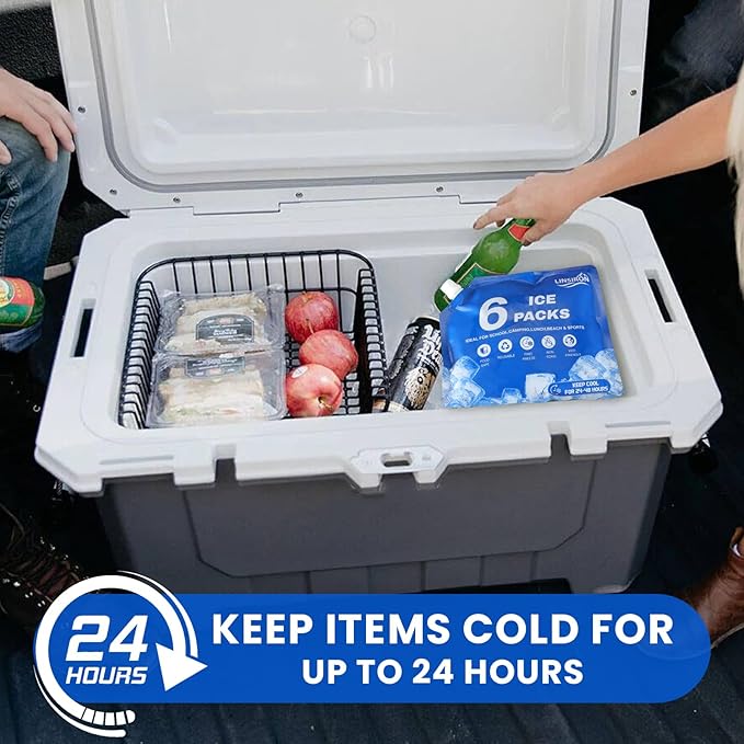 Ice Packs for Cooler 6Pcs 2025 Upgrades Freezer Lunch Boxes Reusable Coolers Shock Wheels Long Lasting Dry Pack Large Cold Blocks Accessories Cubes Slim Box Flat Camping Essentials 10x9x1 In