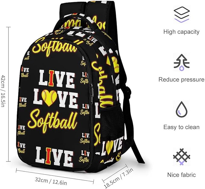 Travel Backpack I Live Love Softball for Women Men, Anti Theft Laptop Daypack with Large Capacity for College Work Weekender Outdoor