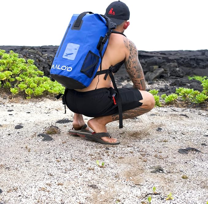 Malo’o DryPack 30L Waterproof Backpack, Roll-Top Dry Bag Backpack with Padded Straps, Floating Design for Beach, Kayaking, Fishing, Boating, Travel, and Water Sports, Dark Blue