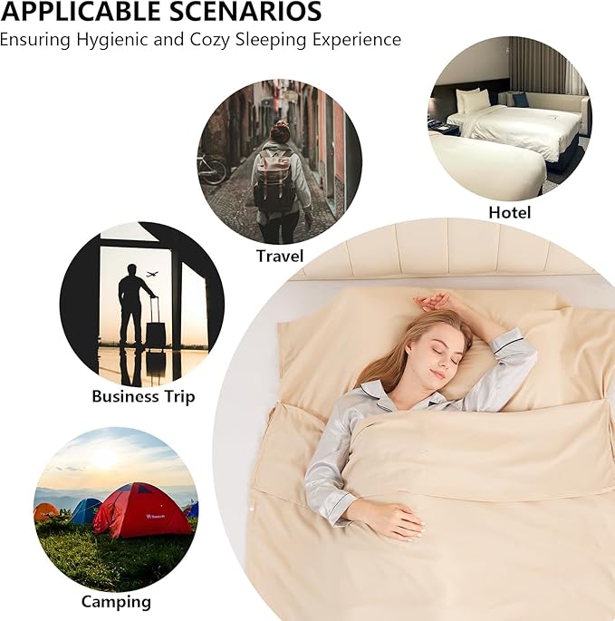 Sleeping Bag Liner Camping Adult Sleep Sack Lightweight Travel Sheet for Hotel Bed Compact Ultralight Essential Cleaning Supplies Kit Travel Bedding Set for Backpacking
