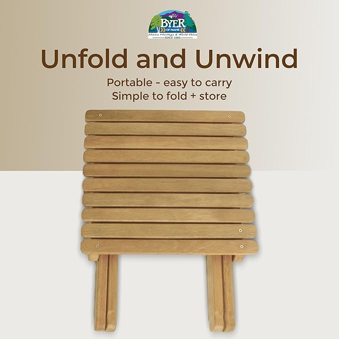 BYER OF MAINE Pangean Folding Wooden Side Table – 22" L x 20" W x 20" H, Folding Ash Wood Table for Patio, Porch, Balcony, Camping & Garden Use