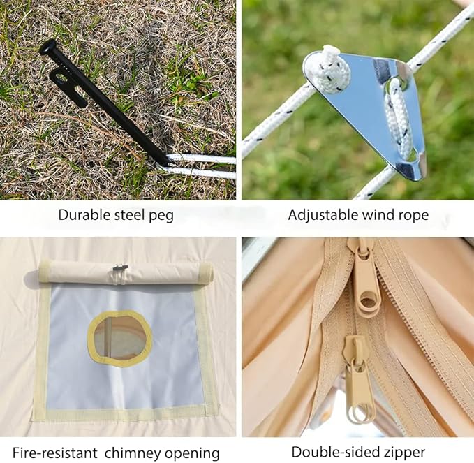 Bell Tent for Camping - Breathable Polycotton Canvas Yurt with Stove Jack, 4-Season Glamping Tent for 2-8 Person, Sturdy Shelter Family Camping & Backyard (10ft/13.1ft/16.4ft)