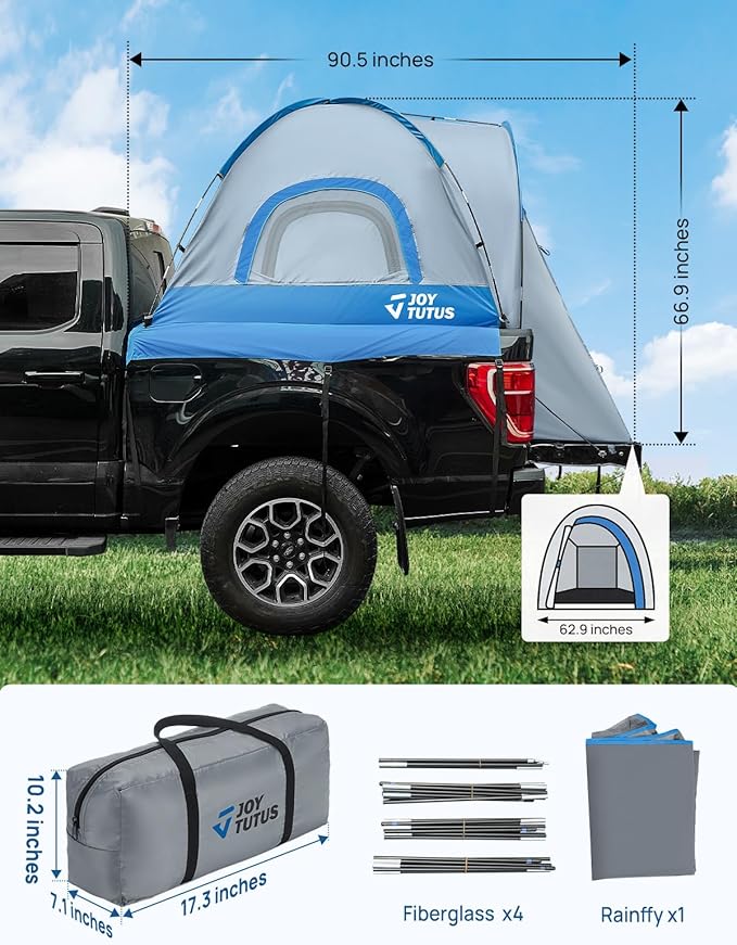 JOYTUTUS Portable Truck Bed Tent with Rainfly+JOYTUTUS Truck Bed Mattress for 5.5-5.8Ft