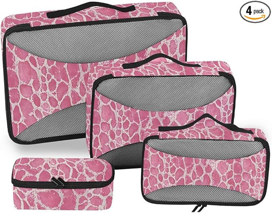 Pink Snake Compression Packing Cubes for Travel Luggage Suitcase Packing Organizers Bags Carry On Lightweight 4 Set