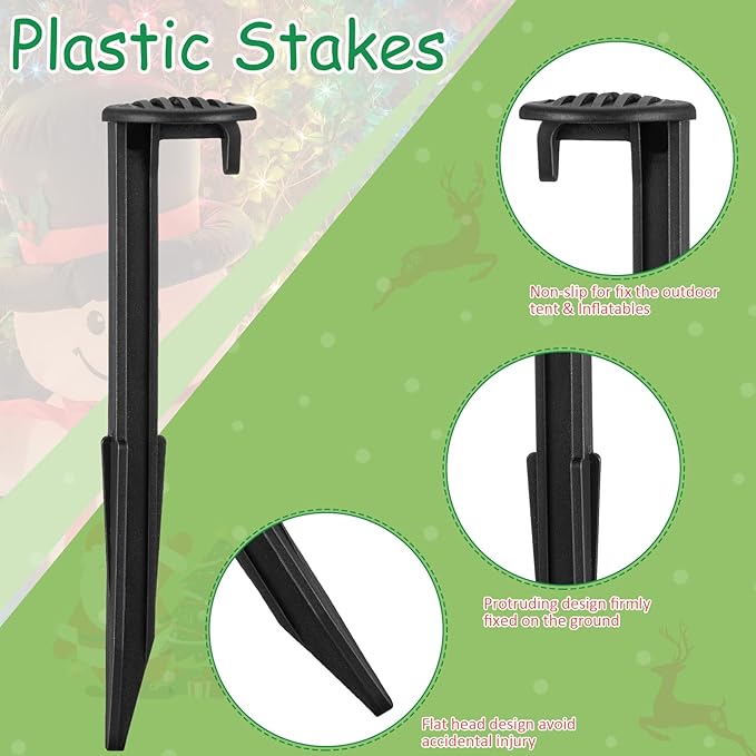 Yookeer 18 Pieces Plastic Inflatable Yard Stakes Set 5.7'' Heavy Duty Stakes for Inflatables Blow up Plastic Tent Christmas Decoration Landscape Ground Replacement Yard Ground Lawn Black Garden Peg