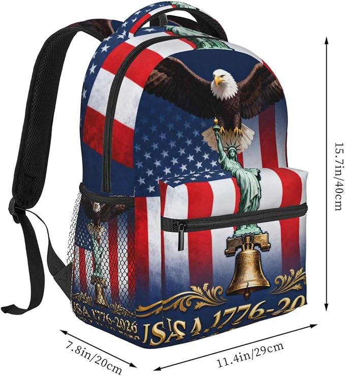 Men Women Lightweight USA 250th Anniversary America Patriotic Art Casual Daypack Big Capacity Bookbag With Padded Straps for Gym Travel Walking Cycling