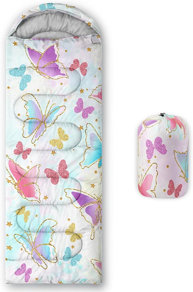 AILONEN Girls Pink Camping Sleeping Bags,Lightweight & Waterproof,3 Season Warm & Cool Weather,Cute Bow Duck Print Sleeping Bags for Kids,Girls,Adults Travelling,Outdoors