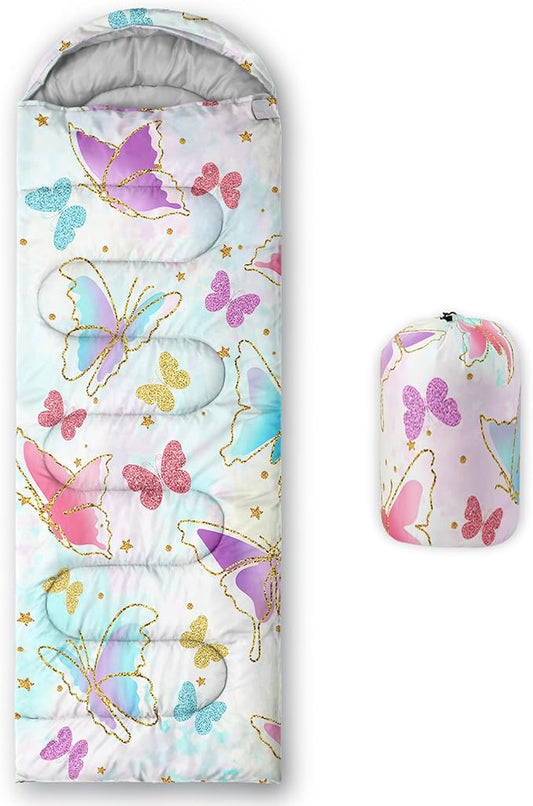 AILONEN Girls Pink Camping Sleeping Bags,Lightweight & Waterproof,3 Season Warm & Cool Weather,Cute Bow Duck Print Sleeping Bags for Kids,Girls,Adults Travelling,Outdoors