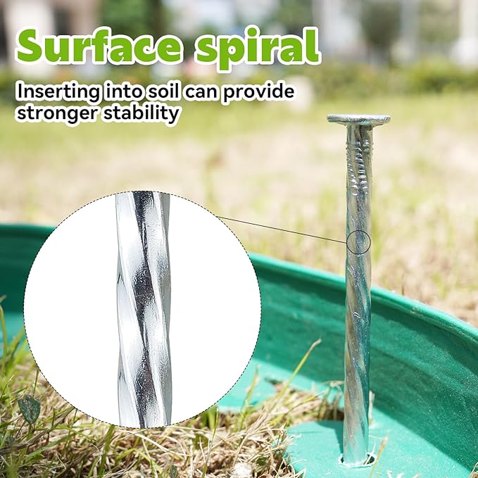 10 Inch Spiral Landscape Stakes with Gasket, 100 Sets Heavy Duty Galvanized Metal Garden Landscape Stakes Kit for Securing Weed Barrier, Landscape Fabric, Artificial Grass, Floor Mat