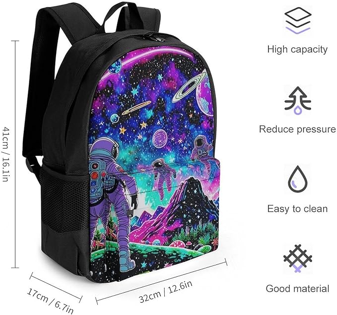 Supdreamc Lightweight Daypack Backpack for Sports Travel Running, Large Capacity Multipurpose Anti-Theft Bookbag, Space Astronaut Galaxy Art Laptop Backpack Daypack