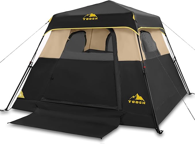 3/4 Person Camping Tent with 1 Door, 4 Windows, and Upgraded Ventilation– Instant Setup, Waterproof, 8'x 8'x 67''Oxford Fabric Floor Pop Up in 60 Seconds Includes Rainfly and Backpack