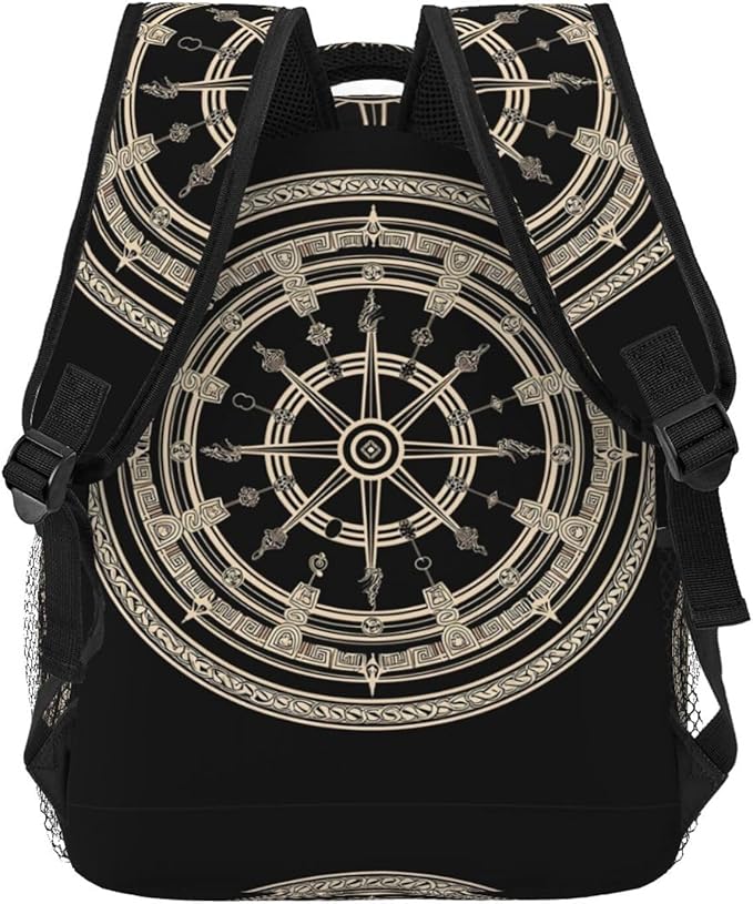 Rucksacks Lightweight Multipurpose Anti-Theft Black Celtic Viking Magical Runic Compass Vegvisir Circle Of Norse Runes Art Shoulder Bag Big Capacity Traveling Camping Backpack With Side Pockets