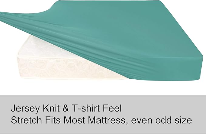 King Size Fitted Sheet Only - 4-Way Stretch Jersey Knit, T-Shirt Feeling & Ultra Soft, Wrinkle Free, Non-Slip & Snug Fit for King or Cal King Mattress (Deep: 5"-13") - Aqua, King