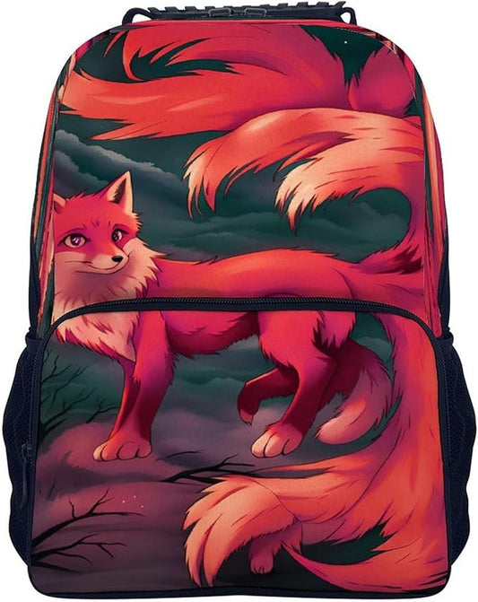 Lightweight Backpack for Gym Travel Bicycle, Big Capacity Multipurpose Anti-Theft Carry On Bag, Anime Fox Art Travel Hiking Bag Day Pack