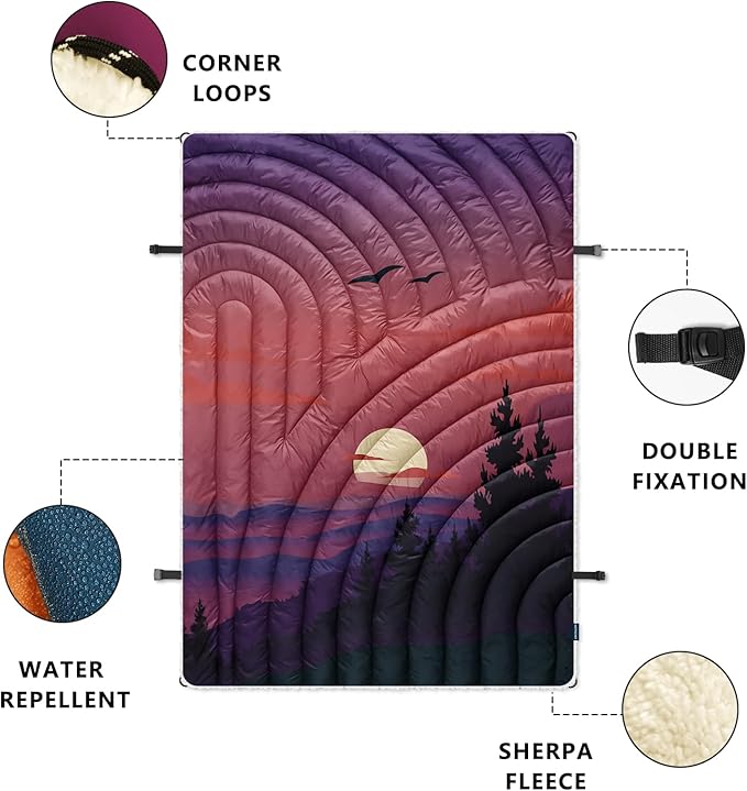 Outdoor Camping Blanket,Warm Thick Camp Blankets with Sherpa Lining Soft Fleece Camping Blanket Puffy Camping Quilt for Cold Weather Traveling, Stadium, Hiking, Picnics