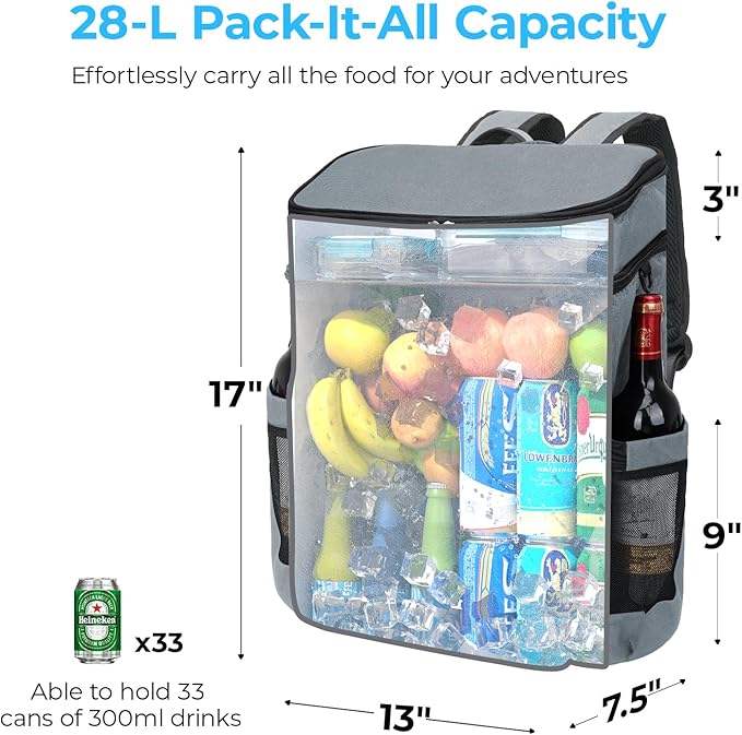 Backpack Cooler Leakproof 30 Cans, Double Deck Insulated Cooler Backpack for Men & Women, Lightweight Insulated Backpack for Travel, Camping, Beach