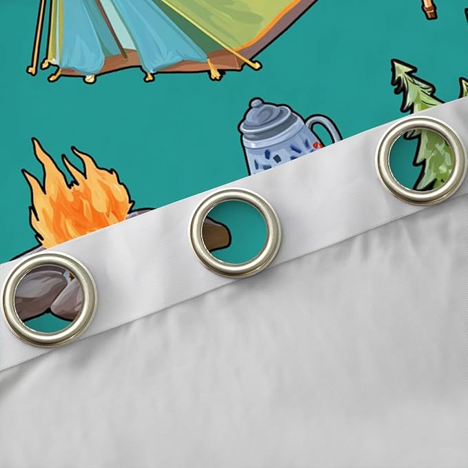 Feelyou Green Camper Theme Blackout Curtains Happy Camping Darkening Drapes for Bedroom Living Room Decor Adventure Camper Thermal Insulated Shades Window Treatments, 2 Panels 42 x 84 Inch