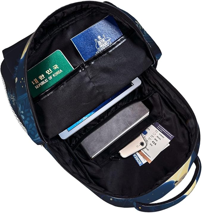 Daypack Anti-Theft Multipurpose Large Capacity Shoulder Bag, Mysterious Gold Elk Art Travel Hiking Camping Rucksack With Smooth Zippers