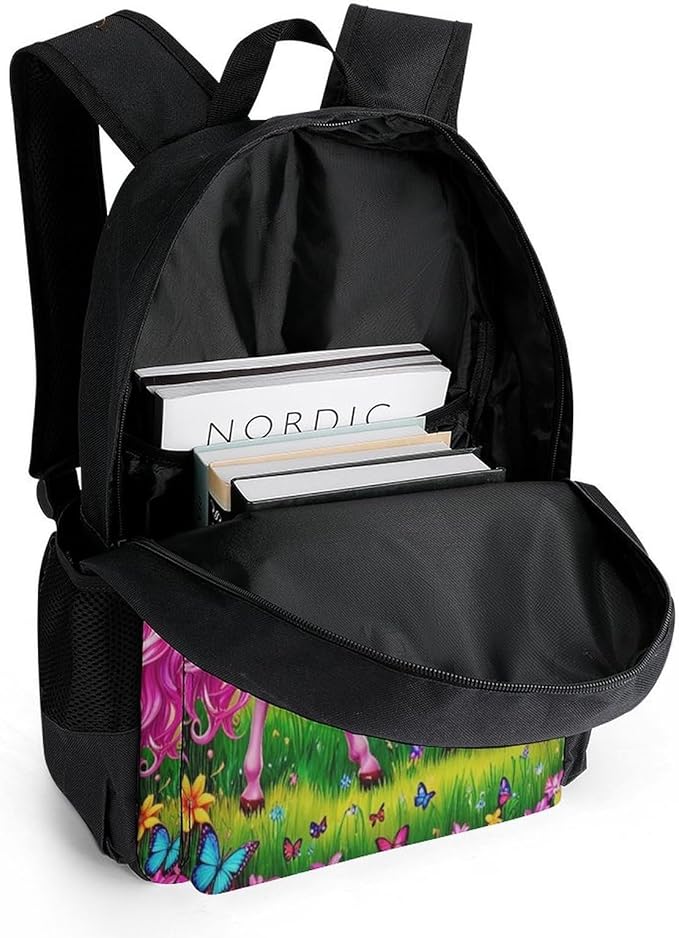 Supdreamc Daypack Backpack Polyester Multipurpose Anti-Theft Rainbow Unicorns And Butterflies Shoulder Bag Big Capacity Gym Outdoor Hiking Backpack With Smooth Zippers