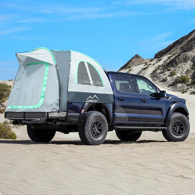Pickup Truck Tent, Waterproof PU2000mm for Camping 5.5-6 Ft Bed,2-Person Sleeping with Double Layer Design Windows, Portable Overland Tent Expandable Triangle Sunshade Awning