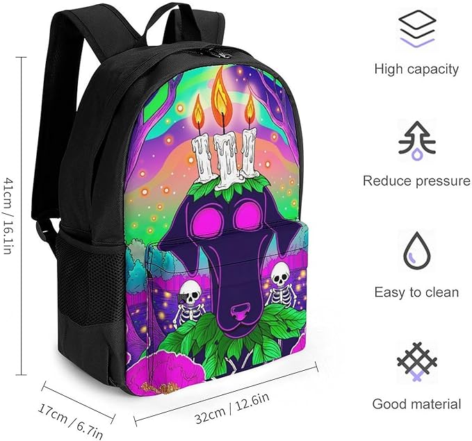 Supdreamc Men Women Lightweight Surrealist Dog Halloween Skeletons Flowers Fantasy Art Casual Daypack Large Capacity Bookbag With Adjustable Shoulder Straps for Gym Business Bicycle