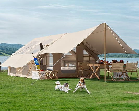 Inflatable Camping Tent with Pump & 1/2 Awnings, 8-14 Person Air Tents for Camping Adult, Large Waterproof Oxford Family Glamping Tent, Quick Setup Big Tent for Outdoor Camping