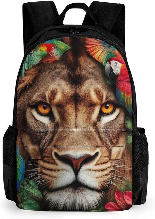 Supdreamc Rucksack Multipurpose Anti-Theft Big Capacity Shoulder Bag, Lion And Parrot Travel Hiking Camping Rucksack With Side Pockets