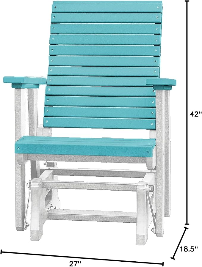 DutchCrafters Modern Horizontal Slat High Back Poly Glider Outdoor Patio Chair (White & Aruba Blue)