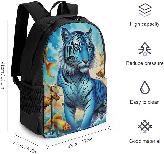 Backpack Anti-Theft Multipurpose Large Capacity Carry On Bag, Trippy Tiger Goldfish Camping Outdoor Backpack With Side Pockets