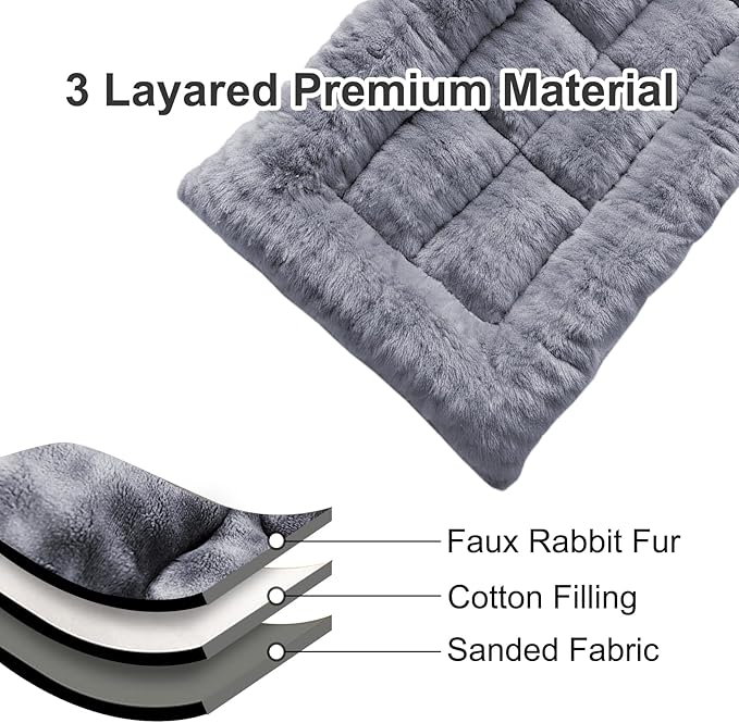 Thick Camping Sleeping Pad - Faux Rabbit Fur Ultra Soft & Non-Slip Sleeping Mat with Portable Roll up Camping Cot Pad for Travel Car Tent Guest Bed (75" x 28", Dark Grey)