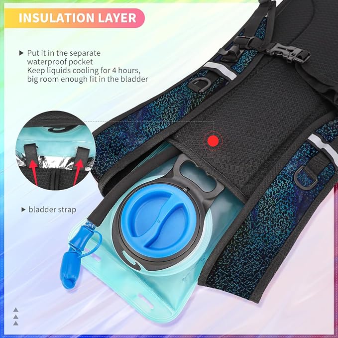 Hydration Backpack, Water Backpack with 2L Hydration Bladder, Rave Backpack Hydration Pack, Festival Essential for Raves, Hiking, Cycling, Climbing, Running, Outdoor, Camping and More