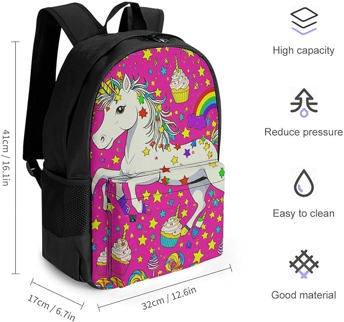 Supdreamc Backpack Polyester Multipurpose Anti-Theft Psychedelic Trippy Unicorn Shoulder Bag Big Capacity Gym Outdoor Hiking Backpack With Padded Straps