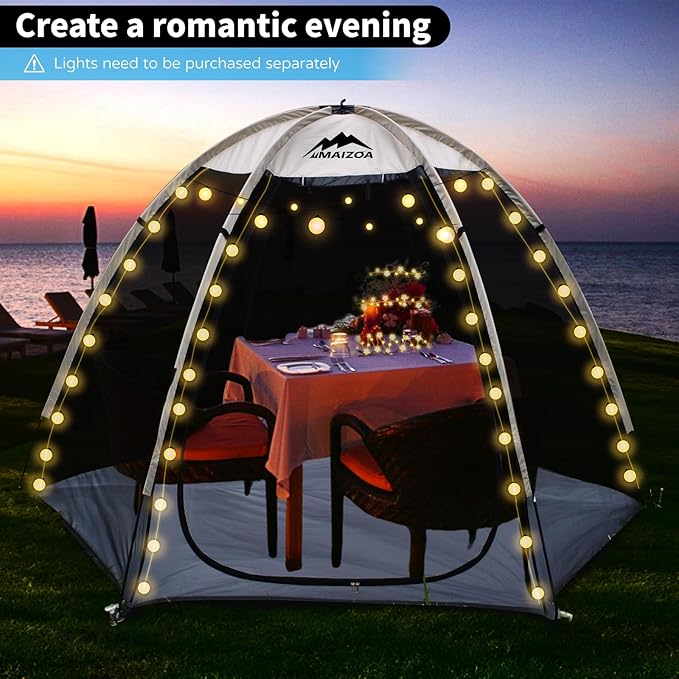 Screen House Tent 8 x 7 Ft Mesh Net, Outdoor Camping Screen Room Sun Shade Gazebo Shelter, Perfect for Family Picnic, Backyards, Campfire Barbecue and Party (Beige, with Floor mat)