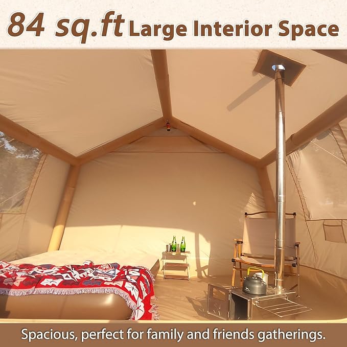 Inflatable Camping Tent with Hand Pump Waterproof Outdoor Blow up Tent 2-8 Person Oxford 4 Season Glamping Air Tent Cabin House with Mesh Windows & Door