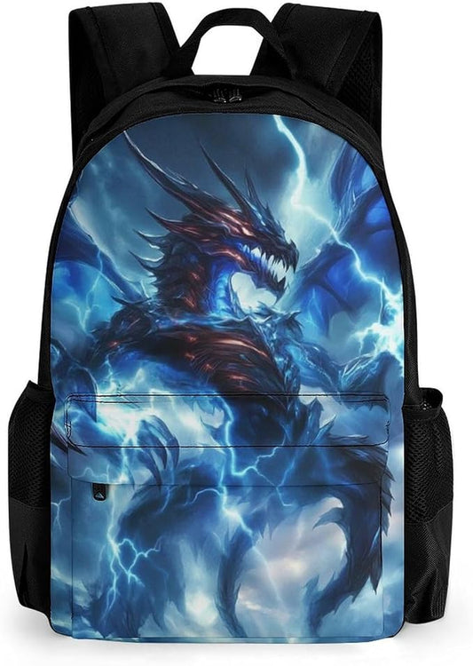 Men Women Lightweight Cool Blue Lightnings Dragon Art Backpack Large Capacity Bookbag With Smooth Zippers for Gym Business Running