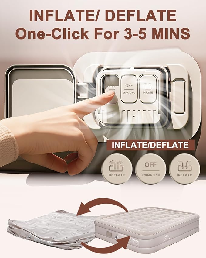 Luxury Air Mattress Queen with Built in Pump and Light,Queen Air Mattress with Built in Pump,15.8" Height,Self Inflating with Flocking Fabric, Ideal for Camping, Guests, and Hiking