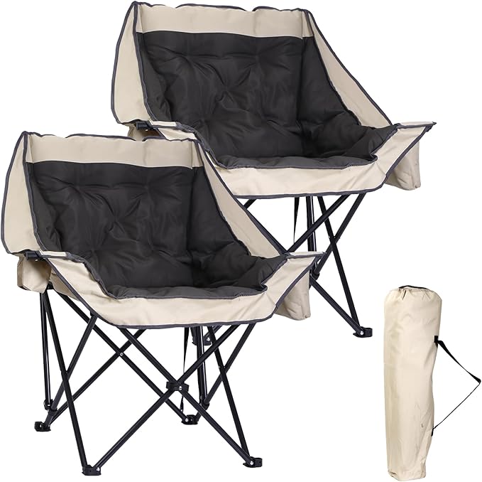 CDEN Camping Chair, Thick Padded Lawn Chair, Oversized Camping Chair, Deluxe, with Cup Holder, Side Pocket, Cooler Bag, for Camping, Hiking, Picnic, Travel, Festival (2 Pack)