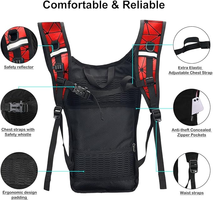 Hydration Backpack Pack, Water Backpack 20L Capacities Included 2L Hydration Bladder, Festival Essential - Rave Hydration Pack Hydropack Hydro for Hiking, Festival Gear