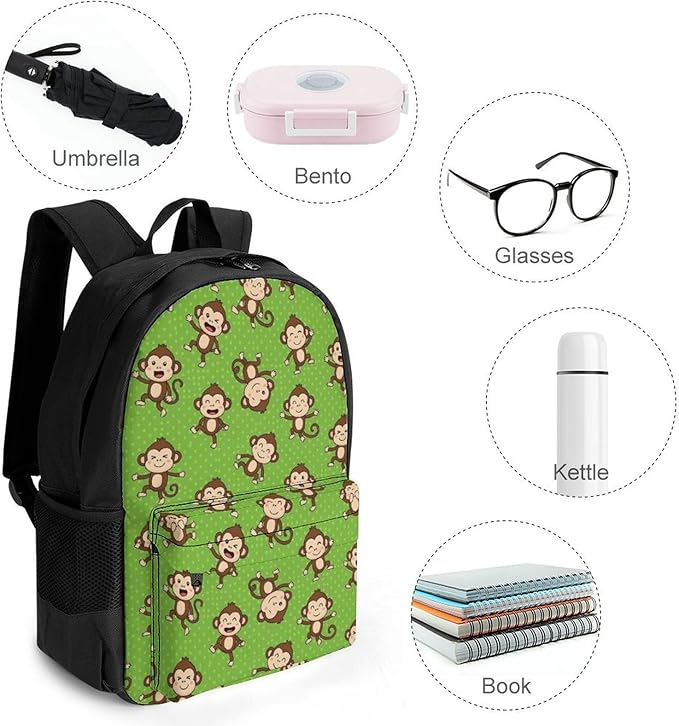 Rucksack Anti-Theft Multipurpose Large Capacity Carry On Bag, Green Clever Monkey Travel Hiking Bag Day Pack With Side Pockets