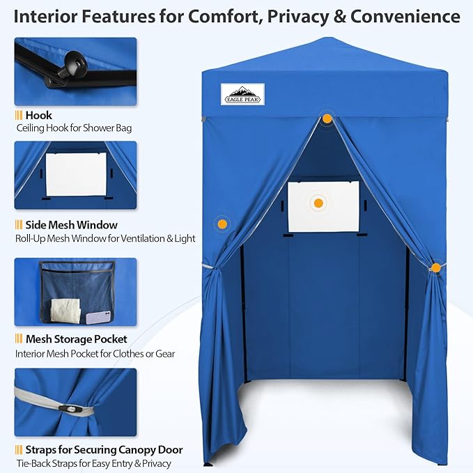 EAGLE PEAK Flex Ultra Compact 4x4 Pop-up Canopy, Sun Shelter, Changing Room, Portable Privacy Canopy Cabana for Pool, Fashion Photoshoots, or Camping, Blue