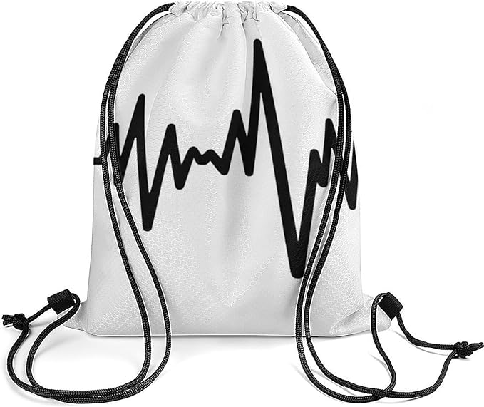 Drawstring Backpack Gym Sackpack Lightweight Waterproof String Bag for Sports Travel Yoga Beach Swimming, Men Women Unisex, Music Notes Heartbeat Bags