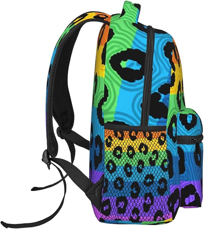 Men Women Lightweight Neon Leopard Bright Colored Pattern Backpack Large Capacity Bookbag With Smooth Zippers for Gym Business Running