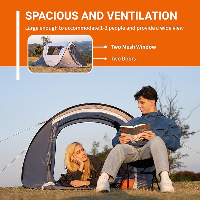 EchoSmile Instant Pop Up Camping Tent, 2/4/6 Person, Easy Setup Tent, Water Resistant Dome, Portable with Carry Bag