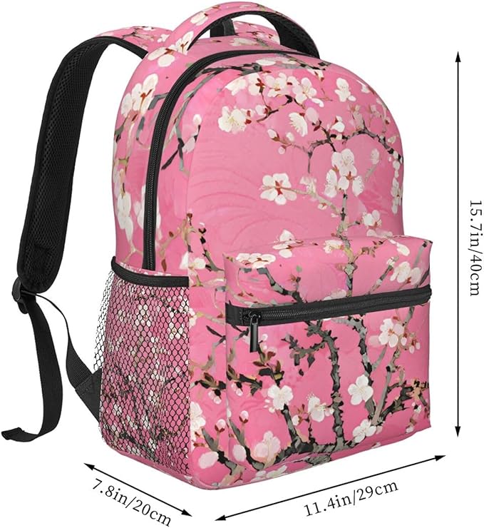Rucksacks Multipurpose Anti-Theft Big Capacity Bookbag, Floral Abstract Pink Cherry Flowers Bloom Art Travel Hiking Camping Rucksack With Padded Straps