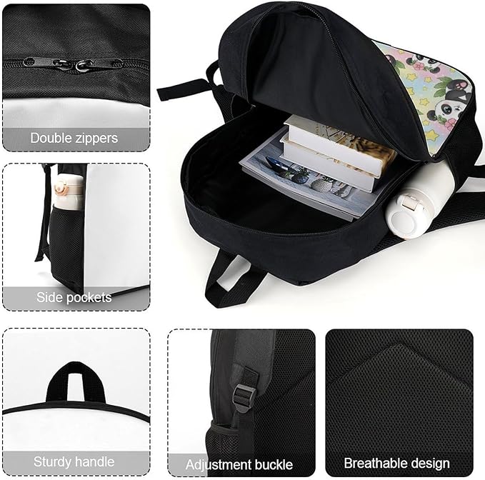 Outdoor Backpack Gym Bag Cute Rainbow Panda Outdoor Activities with Big Capacity Daypack, College Bookbag