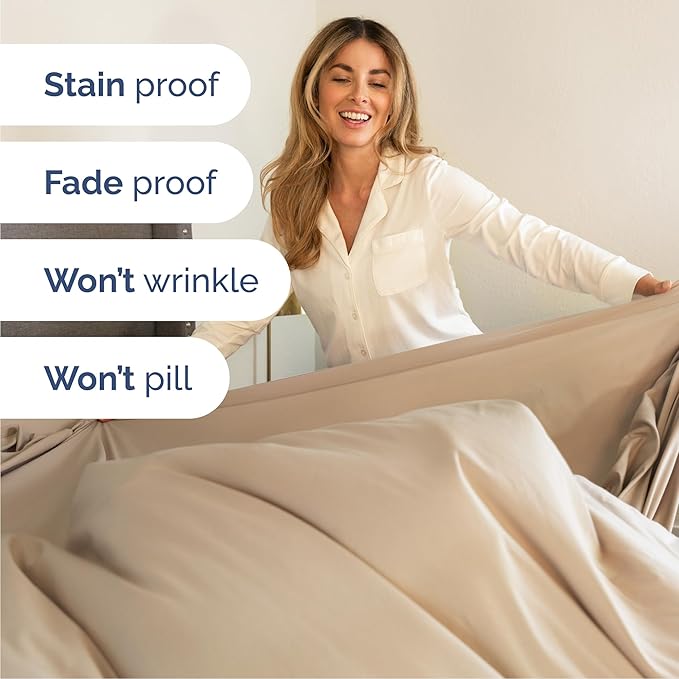 Cal King Size 4 Piece Sheet Set - Comfy Breathable & Cooling Bed Sheets Set - Hotel Luxury Bedding for Women, Men, Kids, Teens, Boys & Girls - Deep Pockets, Ultra-Soft, Wrinkle Free - Oeko-Tex - Cream