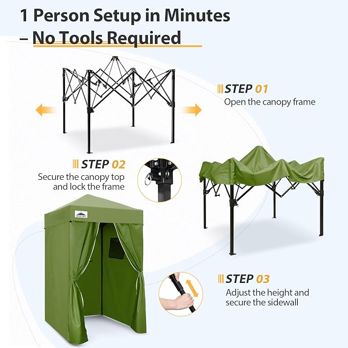 EAGLE PEAK Flex Ultra Compact 4x4 Pop-up Canopy, Sun Shelter, Changing Room, Portable Privacy Canopy Cabana for Pool, Fashion Photoshoots, or Camping, Army Green