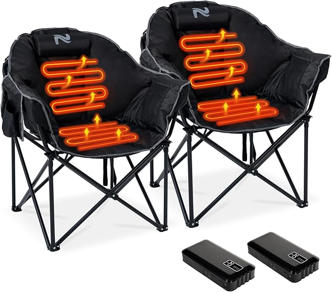 Oversized Heated Camping Chair with 20,000mAh Power Bank, Heated Chairs Outdoor Sports with 3 Heat Levels, Portable Folding Heated Outdoor Chair for Lawn Patio Lounge