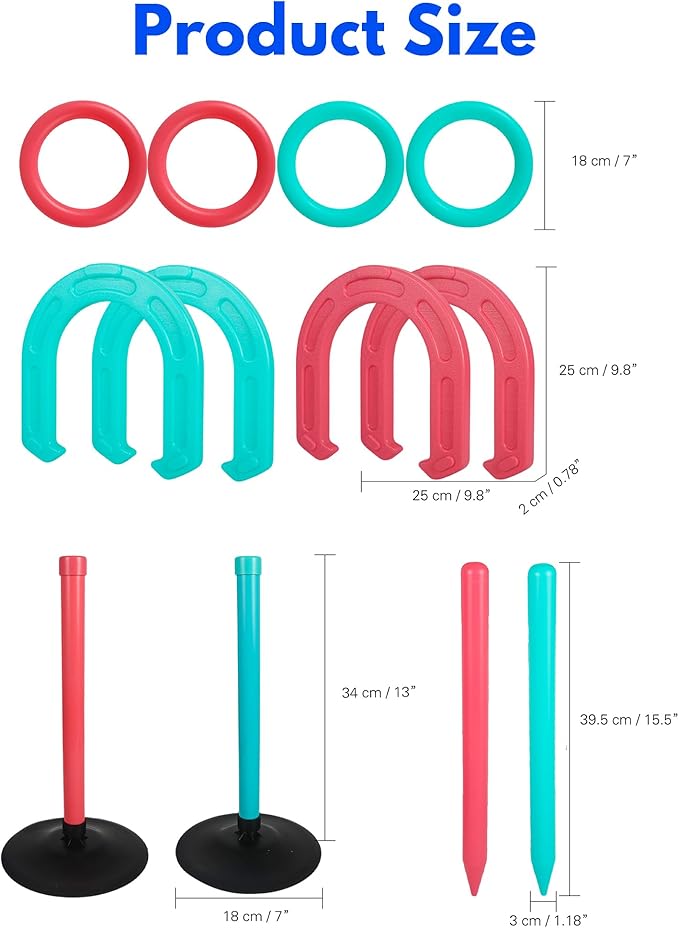 Giant Horseshoe Game Set for Adults and Family – 10" Oversized Lawn Toss Game with Jumbo Horseshoes, Rings, Stakes & Stands – Large Outdoor Yard Game for Backyard, Beach, Camping, Party Fun